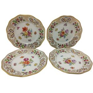 Schumann Bavaria Appetizer Plates Dresden Flowers Scalloped Edge Set of Four‎